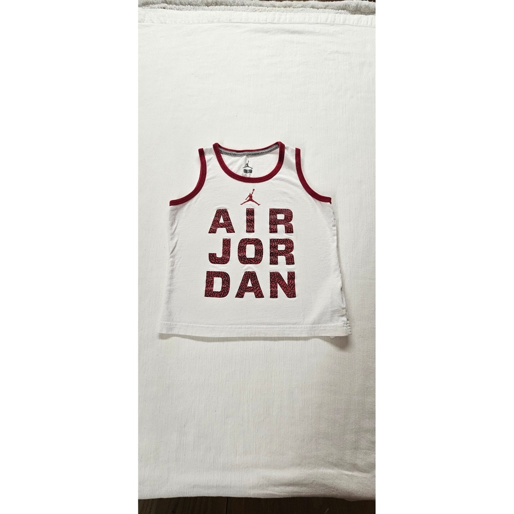 Jordan Boys White Red Elephant Print Air Jordan Tank Top Size 7 2316-186